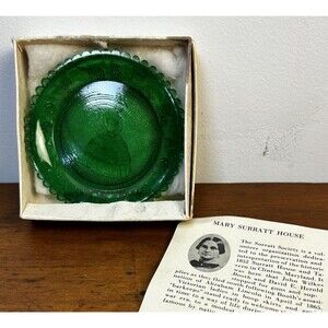 Vintage Pairpoint Glass Cup Plate Green Mary Surratt House Original Box & Notes